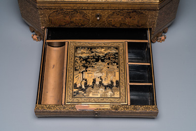 Two Chinese Canton famille rose bowls, a vase and a gilt-lacquered box, Qianlong and later