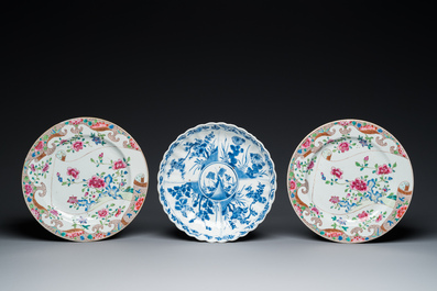 Een diverse collectie Chinees blauw-wit en famille rose porselein, Kangxi/Qianlong