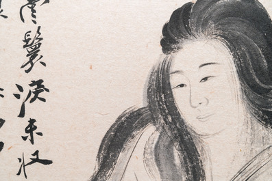 Navolger van Zhang Daqian 張大千 (1898-1983): 'Chinese schone' en 'Orchidee', inkt en kleur op papier