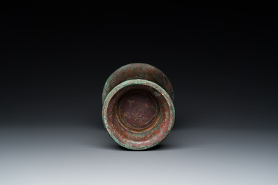 A Chinese inscribed archaic bronze ritual 'zun' wine vessel, probably Western Zhou
