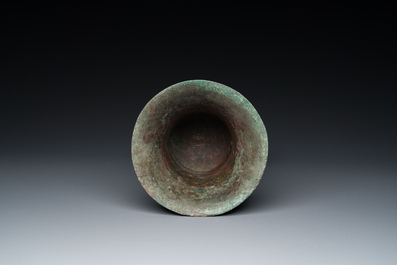 A Chinese inscribed archaic bronze ritual 'zun' wine vessel, probably Western Zhou