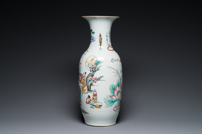 A Chinese famille rose two-sided design vase with court scene, signed Xia Jingguang 夏靜廣, Republic