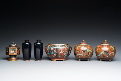 Zes stukken Japans cloisonn&eacute;, Meiji, 19/20e eeuw