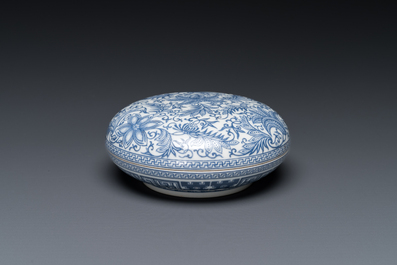 A Chinese overglaze blue enamelled box and cover with floral design, probably Republic