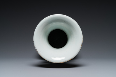 A Chinese famille rose two-sided design vase with court scene, signed Xia Jingguang 夏靜廣, Republic