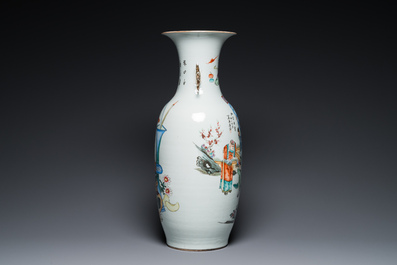A Chinese famille rose two-sided design vase with court scene, signed Xia Jingguang 夏靜廣, Republic