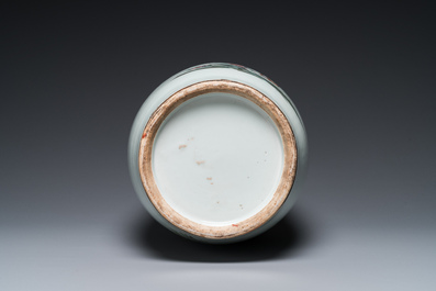 A Chinese famille rose two-sided design vase with court scene, signed Xia Jingguang 夏靜廣, Republic