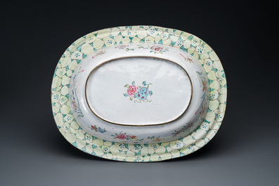 A large Chinese Canton enamel basin with garlands decorated with male heads, Qianlong