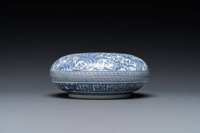 A Chinese overglaze blue enamelled box and cover with floral design, probably Republic