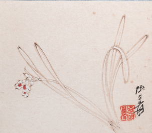Navolger van Zhang Daqian 張大千 (1898-1983): 'Chinese schone' en 'Orchidee', inkt en kleur op papier