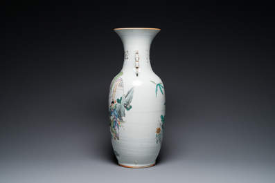 A Chinese famille rose two-sided design vase, signed Hong Chengwang 洪成旺, dated 1906