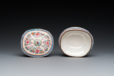 A Chinese Canton spice box and a four-lobed dish, Yongzheng/Qianlong