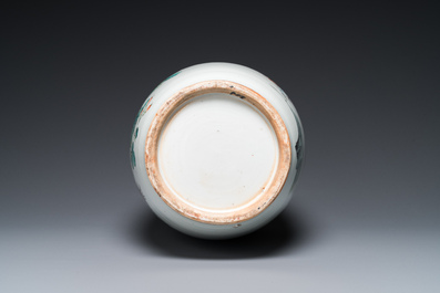 A Chinese famille rose two-sided design vase, signed Hong Chengwang 洪成旺, dated 1906