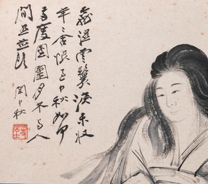 Navolger van Zhang Daqian 張大千 (1898-1983): 'Chinese schone' en 'Orchidee', inkt en kleur op papier