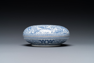 A Chinese overglaze blue enamelled box and cover with floral design, probably Republic