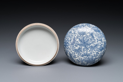 A Chinese overglaze blue enamelled box and cover with floral design, probably Republic