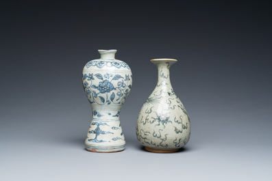 A Chinese blue and white 'meiping' vase and a  'yuhuchunping' vase, Ming or later