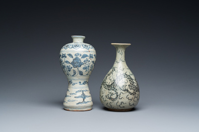 A Chinese blue and white 'meiping' vase and a  'yuhuchunping' vase, Ming or later