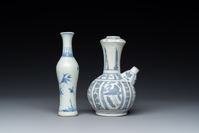 A Chinese blue and white kendi and a small vase, Hatcher Cargo, Transitional period