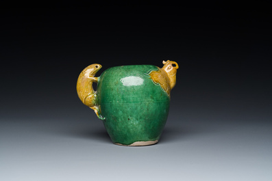 `-$A Chinese sancai-glazed water dropper with phoenix-shaped spout, Ming or Kangxi