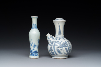 A Chinese blue and white kendi and a small vase, Hatcher Cargo, Transitional period