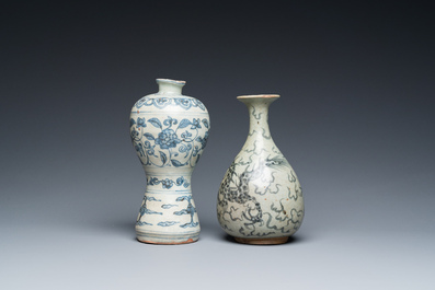 A Chinese blue and white 'meiping' vase and a  'yuhuchunping' vase, Ming or later