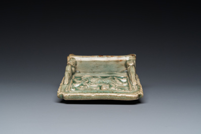 A small Chinese Longquan celadon table screen, Ming