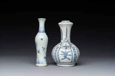 A Chinese blue and white kendi and a small vase, Hatcher Cargo, Transitional period