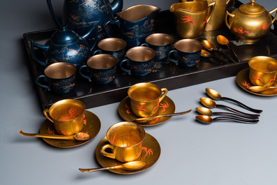 Two Chinese Fuzhou or Foochow lacquer coffee services, Republic