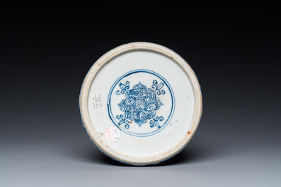 A Chinese blue and white ink stone, Kangxi