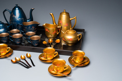 Two Chinese Fuzhou or Foochow lacquer coffee services, Republic