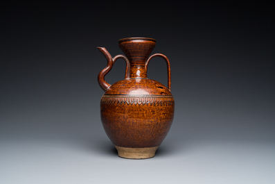 A Chinese brown-glazed ewer, Song