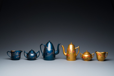 Two Chinese Fuzhou or Foochow lacquer coffee services, Republic
