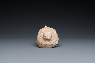 Acht diverse gesculpteerde stenen hoofden, o.a. Gandhara, Etruskisch, Japans en Chinees