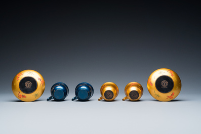 Two Chinese Fuzhou or Foochow lacquer coffee services, Republic
