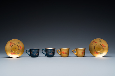 Two Chinese Fuzhou or Foochow lacquer coffee services, Republic