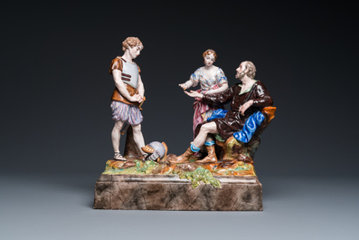 Grand groupe &agrave; d&eacute;cor de l'histoire de B&eacute;lisaire en fa&iuml;ence polychrome de Niderviller, France, 18&egrave;me