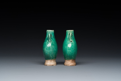 A pair of Chinese green-glazed miniature vases, Ming