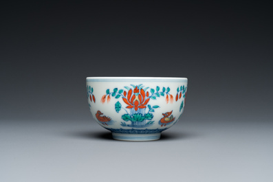 A Chinese doucai 'mandarin ducks' bowl, Chenghua mark, probably Qing