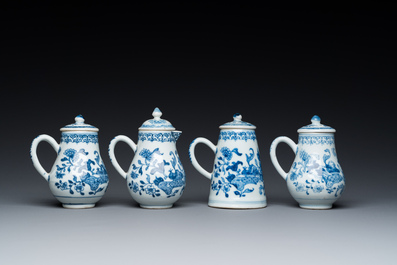 A rare Chinese blue and white set of two jugs and two casters on stand, Qianlong