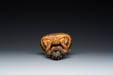 Statuette de Bouddha Amitayus en bronze laqu&eacute; et dor&eacute;, Chine, marque et &eacute;poque de Yongle 大明永樂年施