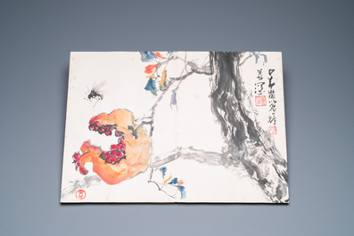 Chinese school: An album of twelve paintings with signatures of celebrities, a.o. Zhao Shaoang 趙少昂, ink and colour on paper, dated 1944