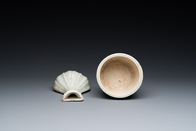 A Chinese qingbai wall pocket vase and a three-legged incense burner, Song
