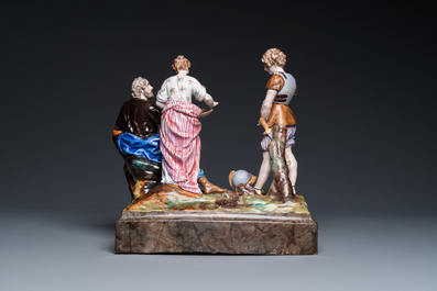 Grand groupe &agrave; d&eacute;cor de l'histoire de B&eacute;lisaire en fa&iuml;ence polychrome de Niderviller, France, 18&egrave;me