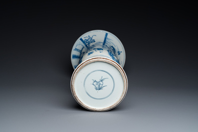 A Chinese blue and white 'gu' vase with figurative design, probably Kangxi
