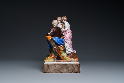 Grand groupe &agrave; d&eacute;cor de l'histoire de B&eacute;lisaire en fa&iuml;ence polychrome de Niderviller, France, 18&egrave;me