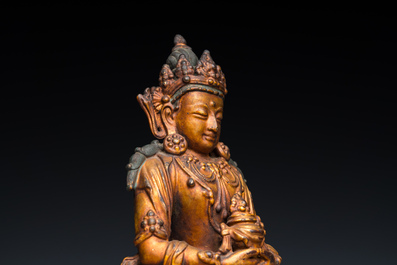 Statuette de Bouddha Amitayus en bronze laqu&eacute; et dor&eacute;, Chine, marque et &eacute;poque de Yongle 大明永樂年施