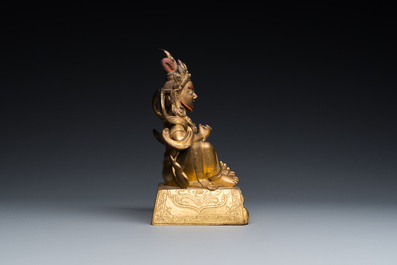 Statuette de Jambhala en bronze dor&eacute;, Sino-Tibet, 18&egrave;me