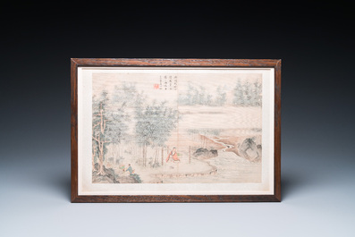 Suiveur de Tang Yin 唐寅 (1470-1524): 'Cinq paysages et un album avec deux paysages', encre et couleurs sur soie, 20&egrave;me