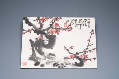 Chinese school: An album of twelve paintings with signatures of celebrities, a.o. Zhao Shaoang 趙少昂, ink and colour on paper, dated 1944